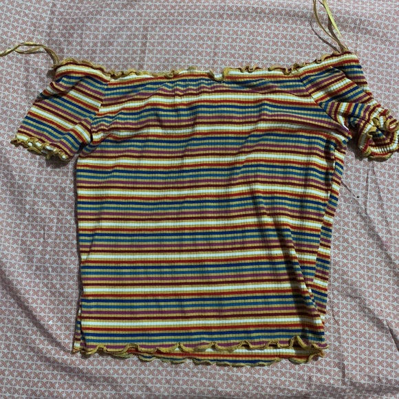 Colorful Striped Off The Shoulder Crop Top - Picture 2 of 3